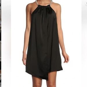 Belle by Badgley Mischka Julier Satin Halter Neck Sleeveless A-Line Black Dress